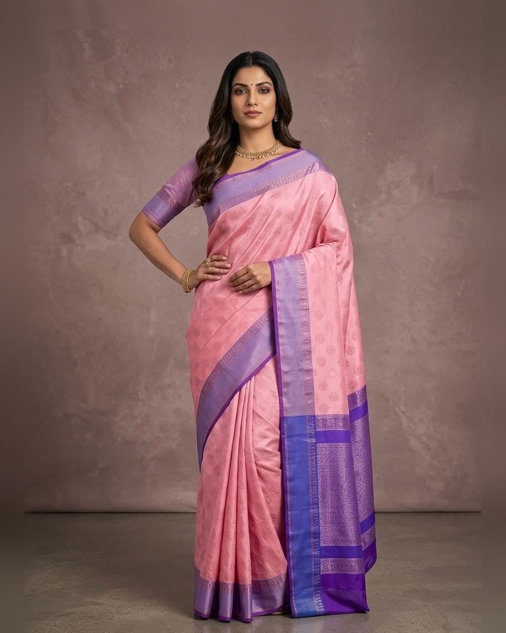 Blush Pink Lavender Border Saree — Blush pink & lavender saree with art silk